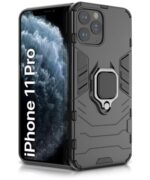 Shock Proof Back Case Mobile Cover Compatible with Apple iPhone 11 Pro (5.8-inch) (Armor | Hybrid PC + TPU | Full Protection with Ring Holder Kickstand | Carbon Black)