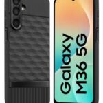 Back Cover for Samsung Galaxy M36 5G | Galaxy F36 5G with Hexa Cube Design | Ultra Slim Soft Case | Inner Velvet Fabric | Matte Silicone Flexible Mobile Case | Camera Protection  Black