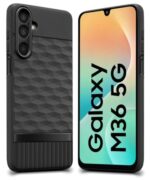 Back Cover for Samsung Galaxy M36 5G | Galaxy F36 5G with Hexa Cube Design | Ultra Slim Soft Case | Inner Velvet Fabric | Matte Silicone Flexible Mobile Case | Camera Protection  Black