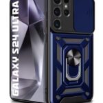 Tough Armor Bumper Mobile Back Case for Samsung Galaxy S24 Ultra 5G | Sliding Camera Shield Cover | Shock Proof 360? Protection | Hybrid PC + TPU | Ring Holder with Kickstand  Blue