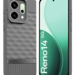 Back Cover for Oppo Reno 14 5G with Hexa Cube Design | Ultra Slim Soft Rubberised Case | Inner Velvet Fabric | Matte Silicone Flexible Mobile Case | Camera Protection - Grey