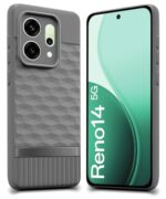 Back Cover for Oppo Reno 14 5G with Hexa Cube Design | Ultra Slim Soft Rubberised Case | Inner Velvet Fabric | Matte Silicone Flexible Mobile Case | Camera Protection - Grey