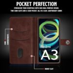 Shock Proof Flip Cover Back Case for Mi Redmi A3 | Magnetic Wallet Leather Case with Stand - Image 4