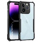 kelpuj Shock Proof Clear Protective Back Case Compatible with Apple iPhone 14 Pro - AirEDGE Technology | 360 Degree Camera Protection | Transparent Hybrid Back Case Mobile Cover - Black