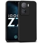 Slim Ultra Soft Rubberised Back Cover for iQOO Z7 5G | iQOO Z7s 5G | Inner Velvet Fabric Lining | Matte Silicone Flexible Camera Protection Back Case - Black