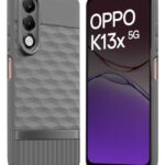 Back Cover for Oppo K13x 5G with Hexa Cube Design | Ultra Slim Soft Rubberised Case | Inner Velvet Fabric | Matte Silicone Flexible Mobile Case | Camera Protection - Grey