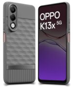Back Cover for Oppo K13x 5G with Hexa Cube Design | Ultra Slim Soft Rubberised Case | Inner Velvet Fabric | Matte Silicone Flexible Mobile Case | Camera Protection - Grey