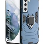 Shock Proof Back Case Mobile Cover for Samsung Galaxy S21 5G | Back Cover Case (Tough Armor | Hybrid PC + TPU | Ring Holder & in-Built Kickstand | Blue)