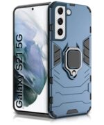 Shock Proof Back Case Mobile Cover for Samsung Galaxy S21 5G | Back Cover Case (Tough Armor | Hybrid PC + TPU | Ring Holder & in-Built Kickstand | Blue)