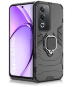 Shock Proof Back Case Mobile Cover for Oppo A3 Pro 5G | Oppo K12x 5G (Tough Armor | Hybrid PC + TPU | Full Protection with Ring Holder & in-Built Kickstand | Black)