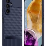 Back Cover for Samsung Galaxy M15 5G Prime Edition | M15 5G | F15 5G with Hexa Cube Design | Soft Rubberised Case | Inner Velvet Fabric | Silicone Mobile Case | Camera Protection - Blue