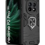 Shock Proof Back Case Mobile Cover for Realme P2 Pro 5G | Back Cover Case (Tough Armor | Hybrid PC + TPU | Ring Holder & in-Built Kickstand | Black)
