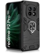 Shock Proof Back Case Mobile Cover for Realme P2 Pro 5G | Back Cover Case (Tough Armor | Hybrid PC + TPU | Ring Holder & in-Built Kickstand | Black)