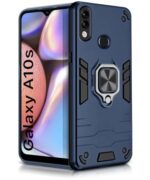 Shock Proof Back Case Mobile Cover for Samsung Galaxy A10s | Galaxy M01s | Back Cover Case (Tough Armor | Hybrid PC + TPU | Ring Holder & in-Built Kickstand | Blue)