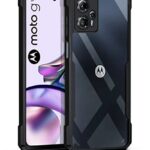 kelpuj Shock Proof Clear Protective Back Case for Motorola Moto G13 - AirEDGE Technology | 360 Degree Camera Protection | Transparent Hybrid Back Case Mobile Cover - Black