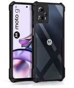 kelpuj Shock Proof Clear Protective Back Case for Motorola Moto G13 - AirEDGE Technology | 360 Degree Camera Protection | Transparent Hybrid Back Case Mobile Cover - Black