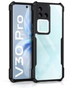 Shock Proof Clear Back Case Mobile Cover for Vivo V30 Pro (Hard | Hybrid PC + TPU | Full Armour Device & Camera Protection | Black)