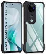 Shock Proof Clear Protective Back Case for Vivo V40 | V40 Pro 5G | T3 Ultra 5G - AirEDGE Technology | 360 Degree Camera Protection | Transparent Hybrid Back Case Mobile Cover - Black - Image 5