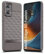 Back Cover for Moto Edge 50 Fusion 5G | Moto Edge G96 Fusion 5G with Hexa Cube Design | Inner Velvet Fabric | Matte Silicone Flexible Mobile Case | Camera Protection - Grey