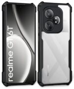 kelpuj Shock Proof Clear Protective Back Case for Realme GT 6T 5G | Realme GT 6 - AirEDGE Technology | 360 Degree Camera Protection | Transparent Hybrid Back Case Mobile Cover - Black - Image 5