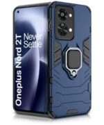 Shock Proof Back Case Mobile Cover for 1+ OnePlus Nord 2T 5G | Back Cover Case (Tough Armor | Hybrid PC + TPU | Ring Holder & in-Built Kickstand | Blue)