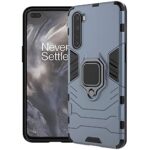 Shock Proof Back Case Mobile Cover for OnePlus Nord | Back Cover Case (Tough Armor | Hybrid PC + TPU | Ring Holder & in-Built Kickstand | Blue)