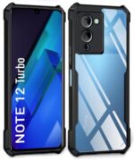 kelpuj Shock Proof Clear Protective Back Case for Infinix Note 12 Turbo - AirEDGE Technology | 360 Degree Camera Protection | Transparent Hybrid Back Case Mobile Cover - Black - Image 3