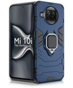 Shock Proof Back Case Mobile Cover for XIAOMI Mi 10i 5G | Back Cover Case (Tough Armor | Hybrid PC + TPU | Ring Holder & in-Built Kickstand | Blue)
