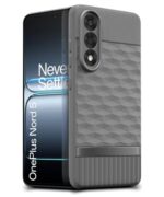 kelpuj Back Cover for 1+ OnePlus Nord 5 with Hexa Cube Design | Ultra Slim Soft Rubberised Case | Inner Velvet Fabric | Matte Silicone Flexible Mobile Case | Camera Protection - Grey - Image 5