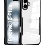 Shock Proof Clear Protective Back Case for iPhone 16 Plus - AirEDGE Technology | 360 Degree Camera Protection | Transparent Hybrid Back Case Mobile Cover - Black