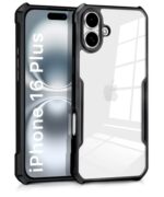 Shock Proof Clear Protective Back Case for iPhone 16 Plus - AirEDGE Technology | 360 Degree Camera Protection | Transparent Hybrid Back Case Mobile Cover - Black