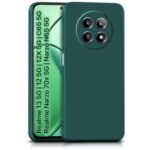 Back Cover for Realme 13 5G, 12, 12X, Narzo 70x, C65, N65 | Slim Soft Rubberised Velvet Fabric Silicone Flexible Mobile Case with Camera Protection - Green