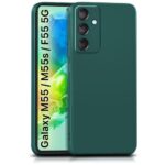 Back Cover for Samsung Galaxy M55 5G | M55s 5G | F55 5G | Ultra Slim Soft Rubberised Case | Inner Velvet Fabric Lining | Matte Silicone Flexible Mobile Case | Camera Protection - Green