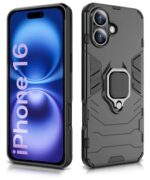 Shock Proof Back Case Mobile Cover for iPhone 16 | Back Cover Case (Tough Armor | Hybrid PC + TPU | Ring Holder & inBuilt Kickstand | Black) - Image 5
