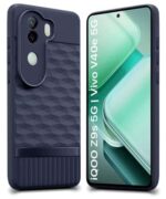 Back Cover for iQOO Z9s 5G | Vivo V40e 5G with Hexa Cube Design | Ultra Slim Soft Rubberised Case | Inner Velvet Fabric | Matte Silicone Flexible Mobile Case | Camera Protection - Blue