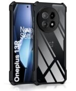 Shock Proof Clear Protective Back Case for 1+ OnePlus 13R 5G - AirEDGE Technology | 360 Degree Camera Protection | Transparent Hybrid Back Case Mobile Cover - Black