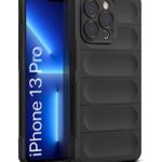 kelpuj Ultimate Silicon Back Cover Case for Apple iPhone 13 Pro | Military Grade Drop Protection Shockproof Bumper | Anti-Slip Grip | Scratch Proof Micro-Fibre Cloth Inside (Pitch Black)