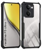 kelpuj Shock Proof Clear Protective Back Case for Realme P3 Ultra 5G - AirEDGE Technology | 360 Degree Camera Protection | Transparent Hybrid Back Case Mobile Cover - Black - Image 3