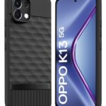 Back Cover for Oppo K13 5G with Hexa Cube Design | Ultra Slim Soft Rubberised Case | Inner Velvet Fabric | Matte Silicone Flexible Mobile Case | Camera Protection - Black