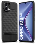 Back Cover for Oppo K13 5G with Hexa Cube Design | Ultra Slim Soft Rubberised Case | Inner Velvet Fabric | Matte Silicone Flexible Mobile Case | Camera Protection - Black