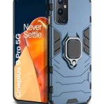 Shock Proof Back Case Mobile Cover for 1+ OnePlus 9 Pro 5G | Back Cover Case (Tough Armor | Hybrid PC + TPU | Ring Holder & in-Built Kickstand | Blue)