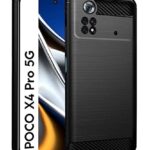 Ultra Slim Soft Rubberised Back Cover Designed for Xiaomi Mi Poco X4 Pro 5G | Shock Proof Brushed Carbon Fibre Texture Silicone Flexible Camera Protection Back Case - Black