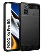 Ultra Slim Soft Rubberised Back Cover Designed for Xiaomi Mi Poco X4 Pro 5G | Shock Proof Brushed Carbon Fibre Texture Silicone Flexible Camera Protection Back Case - Black