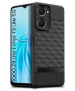 Back Cover for iQOO Z9 Lite | Vivo T3 Lite 5G | Y18t | Y18 | Y18e | Y03 | Y28s | Y37 with Hexa Cube Design | Inner Velvet Fabric | Matte Silicone Flexible Case | Camera Protection - Black - Image 5