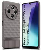 Back Cover for Redmi A4 5G | Poco C75 | 14C 5G | Poco M7 with Hexa Cube Design | Ultra Slim Rubberised Case | Inner Velvet Fabric | Silicone Flexible Mobile Case | Camera Protection - Grey