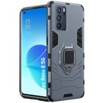 kelpuj Polycarbonate Oppo Reno 6 5G Tough Armor Bumper Back Case Cover | Ring Holder & Kickstand in-Built | Excellent 360? Protection (Blue)