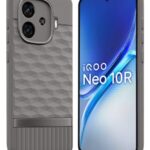 Back Cover for iQOO Neo 10R 5G with Hexa Cube Design | Ultra Slim Soft Rubberised Case | Inner Velvet Fabric | Matte Silicone Flexible Mobile Case | Camera Protection  Grey