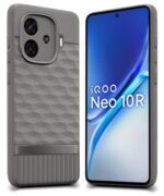 Back Cover for iQOO Neo 10R 5G with Hexa Cube Design | Ultra Slim Soft Rubberised Case | Inner Velvet Fabric | Matte Silicone Flexible Mobile Case | Camera Protection  Grey