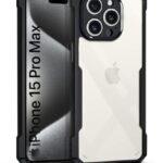 Shock Proof Clear Mobile Back Cover Case for Apple iPhone 15 Pro Max | AirEDGE Technology | Hard | Hybrid PC + TPU | Full Armour Device & Camera Protection - Black