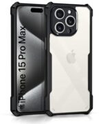 Shock Proof Clear Mobile Back Cover Case for Apple iPhone 15 Pro Max | AirEDGE Technology | Hard | Hybrid PC + TPU | Full Armour Device & Camera Protection - Black